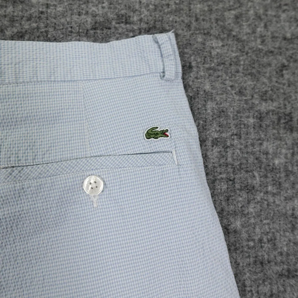 Lacoste Shorts Mens 36 Blue Check Seersucker Preppy Golf Casual Flat Front Chino